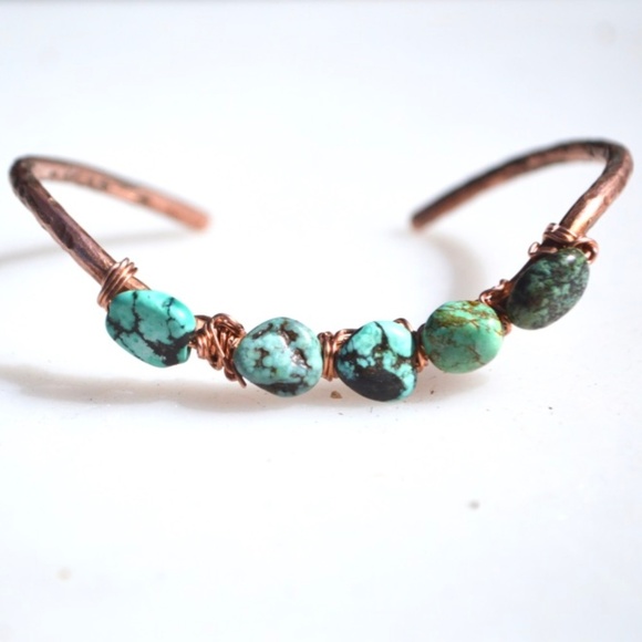 Genuine Untreated Turquoise Copper Cuff Bracelet - Picture 1 of 5